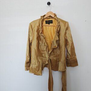 Moshita Couture Gold Jacket Ruffle Size 14 Belted